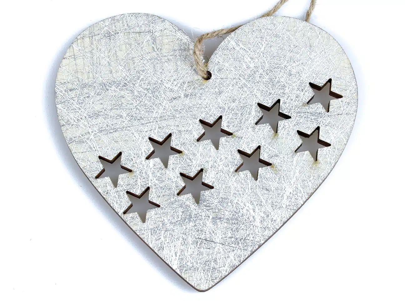 Drewniane zawieszki na choinkę srebrne w kształcie serca 4 sztuki