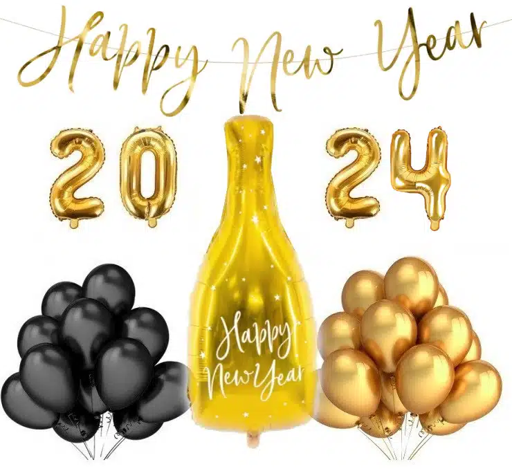 Zestaw balonów na sylwestra 2024 z girlandą happy new year