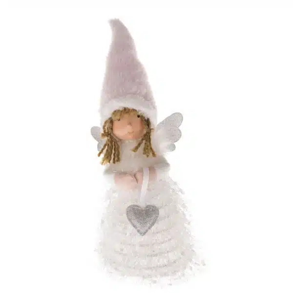Anioł Biały LED Dziewczynka z serduszkiem