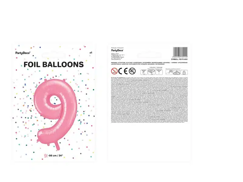 Balon foliowy różowa cyfra 9 86cm 