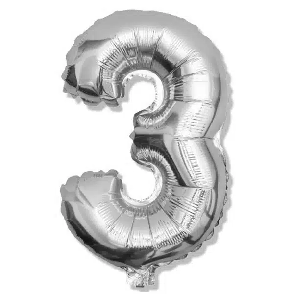 Balon foliowy srebrna cyfra 3 na urodziny 40cm