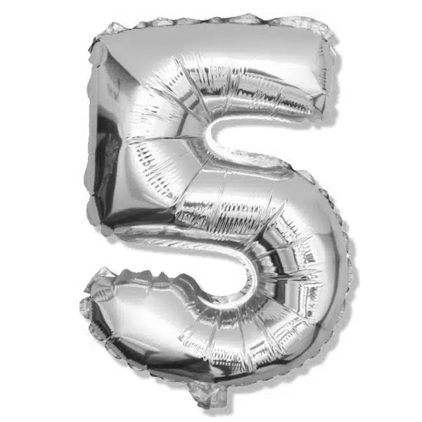Balon foliowy srebrna cyfra 5 na urodziny 40cm