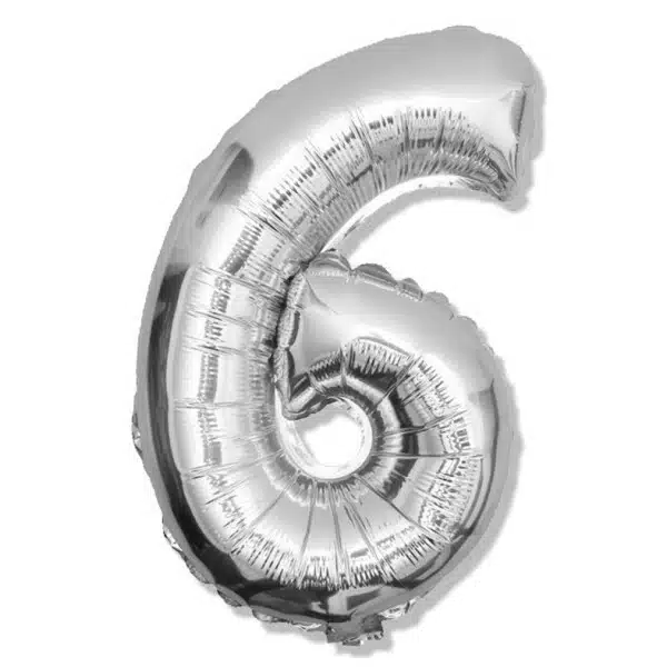 Balon foliowy srebrna cyfra 6 na urodziny 40cm