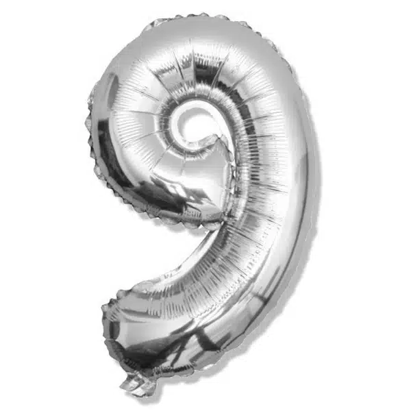 Balon foliowy srebrna cyfra 9 na urodziny 40cm