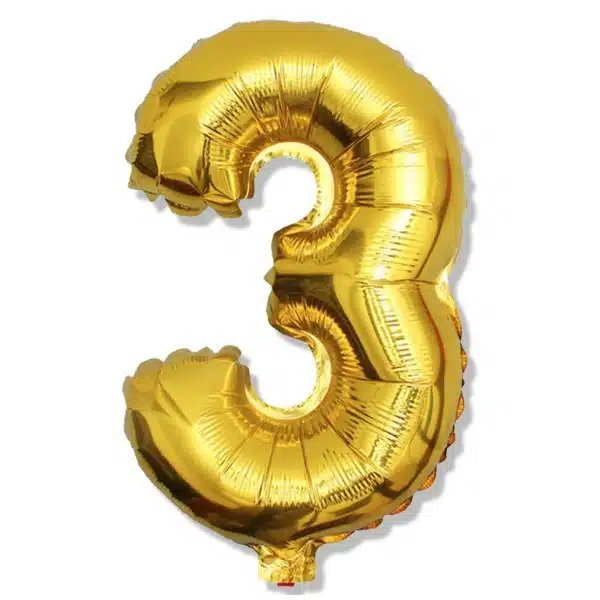 Balon foliowy złota cyfra 3 na urodziny 40cm