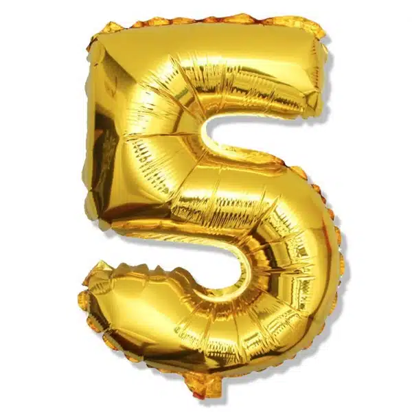 Balon foliowy złota cyfra 5 na urodziny 40cm