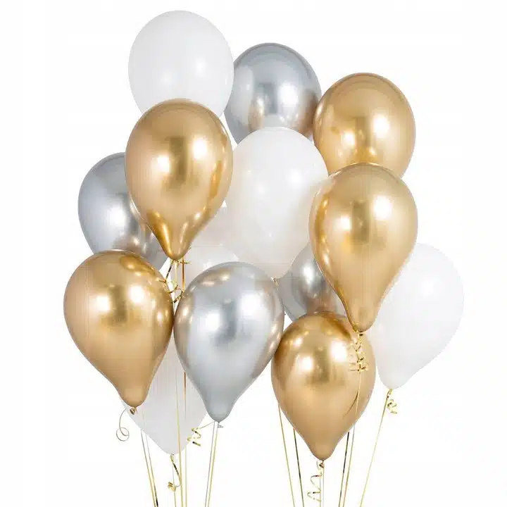 Balony metaliczne 12 złote-białe-srebrne 