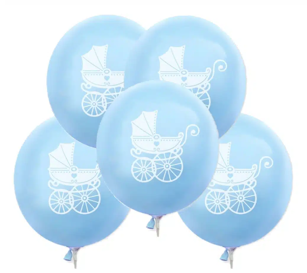 Balony na Chrzest Wózek Zestaw 5 sztuk Niebieski