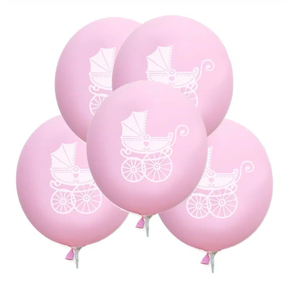 Balony na Chrzest Wózek Zestaw 5 sztuk Różowy