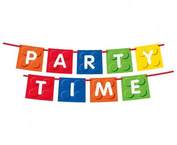 Banner urodzinowy z napisem Party Time Klocki 
