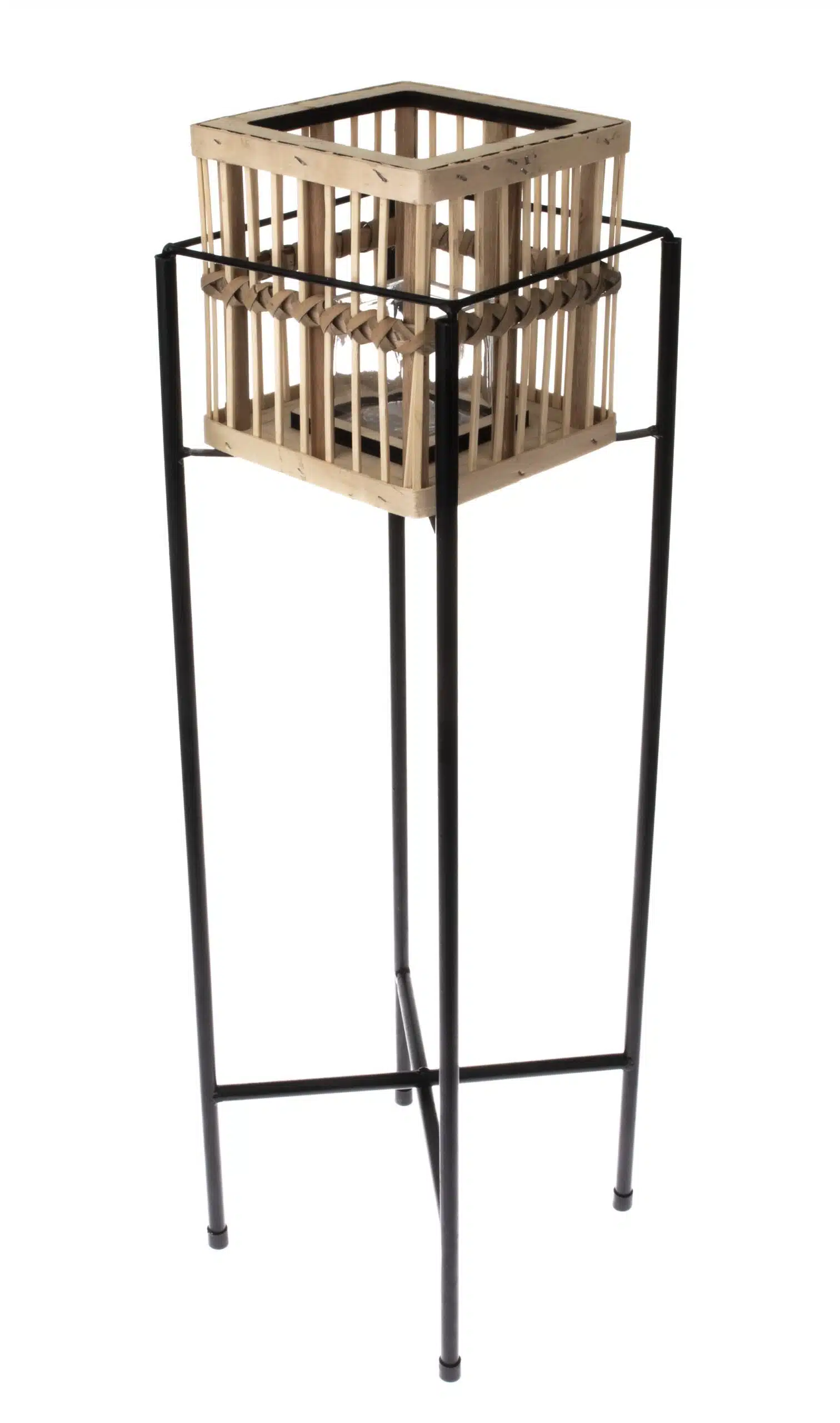 Lampion Bambusowy Świecznik Na Stelażu Kwadrat 81cm