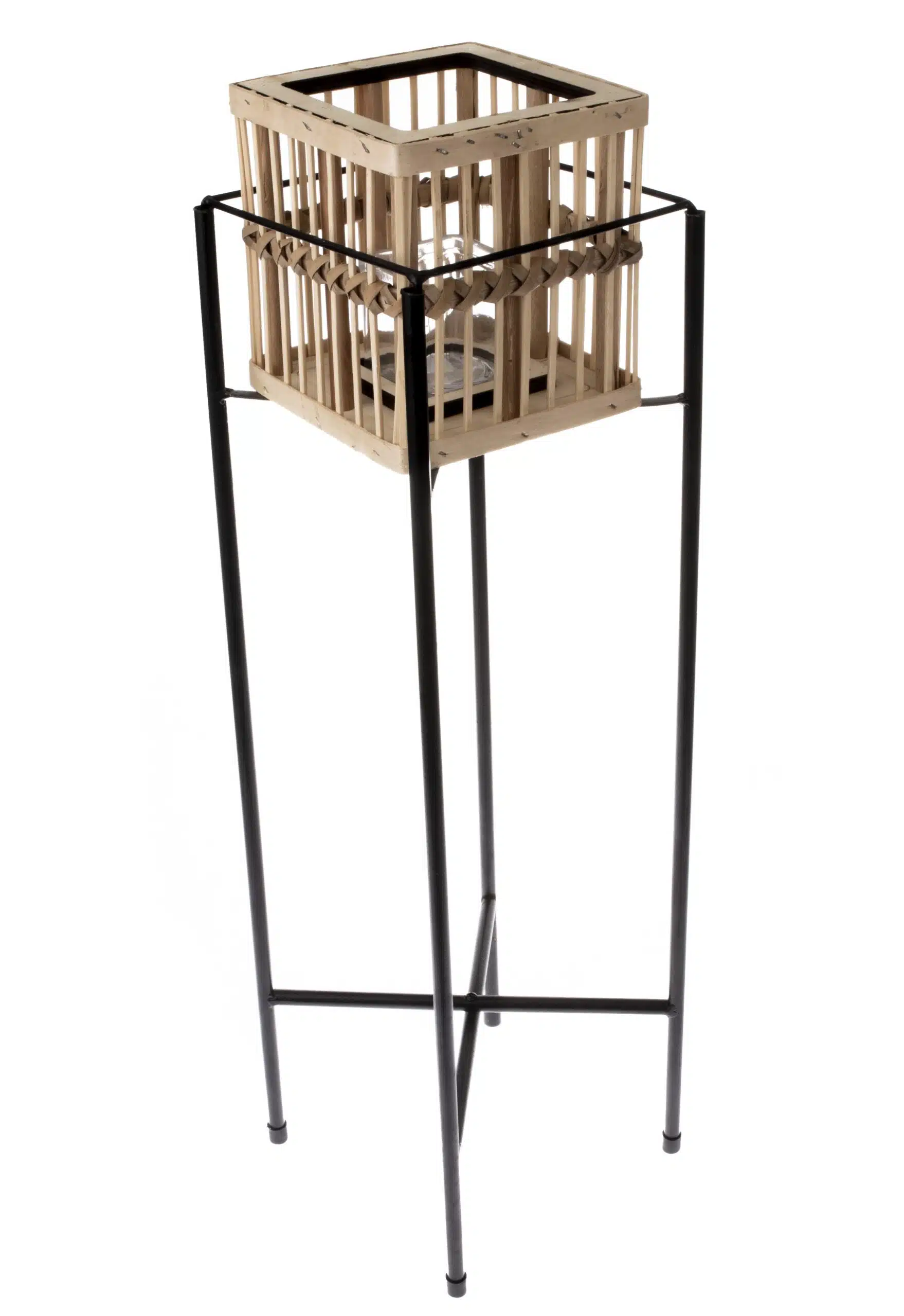 Lampion Bambusowy Świecznik Na Stelażu Kwadrat 95cm