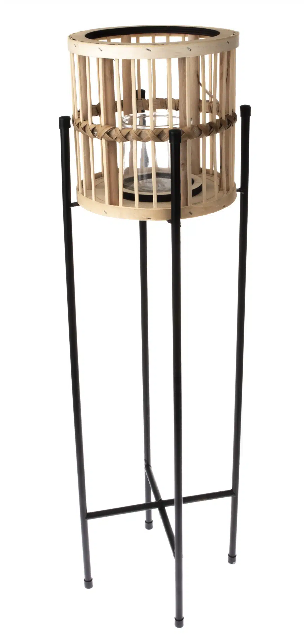 Lampion Bambusowy Świecznik Na Stelażu Okrągły 86cm