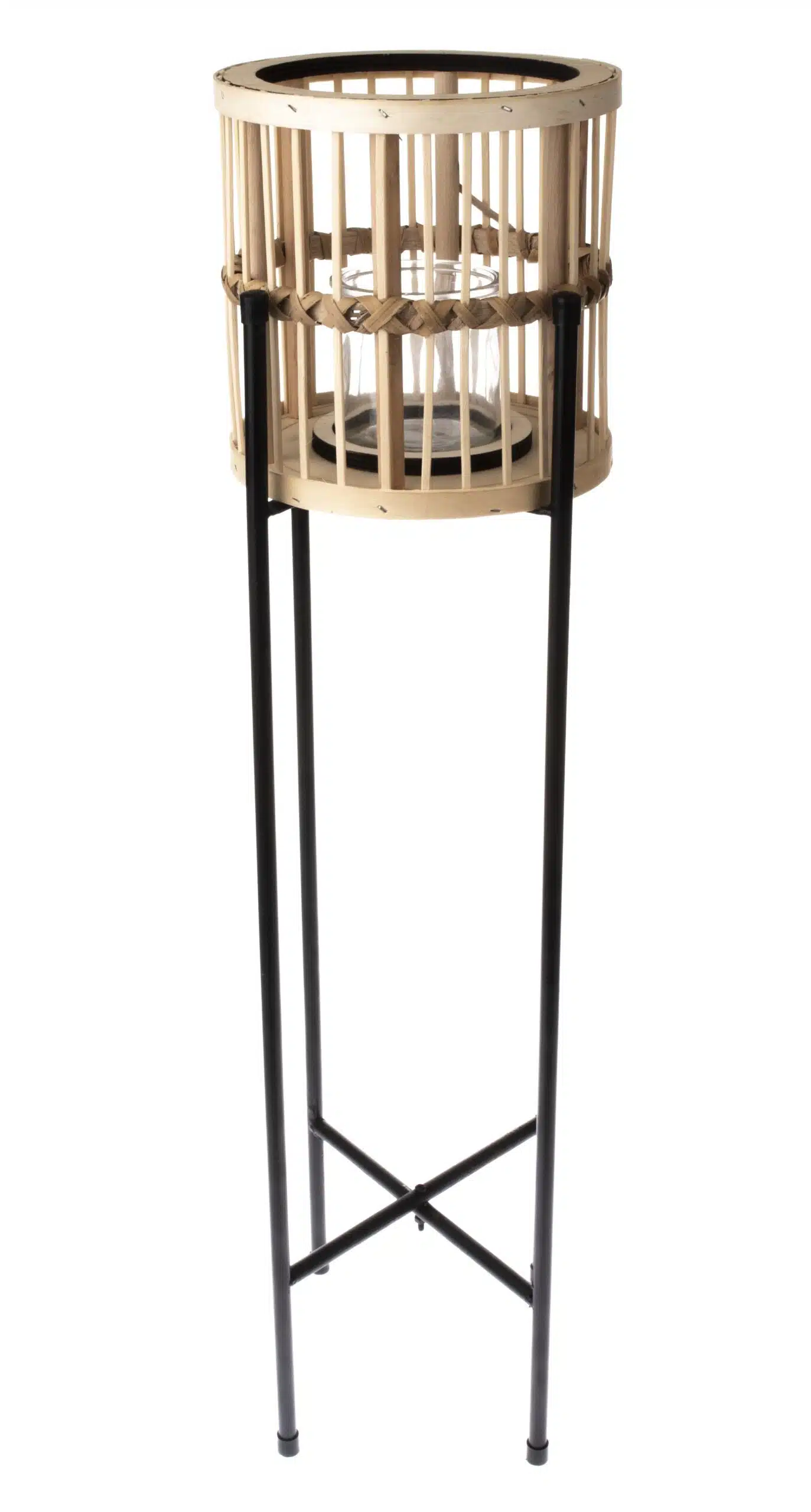 Lampion Bambusowy Świecznik Na Stelażu Okrągły 98cm