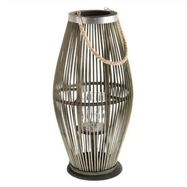 Lampion Bambusowy Szklany Świecznik Butelkowa Zieleń 50cm