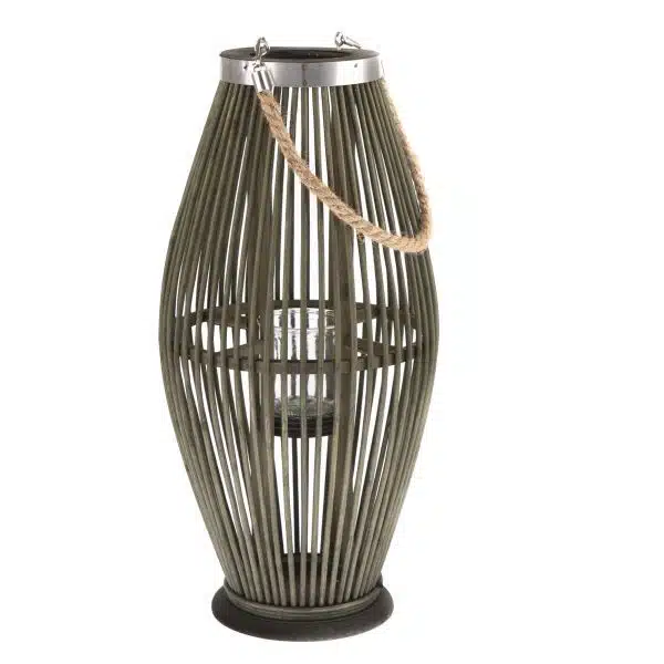 Lampion Bambusowy Szklany Świecznik Butelkowa Zieleń