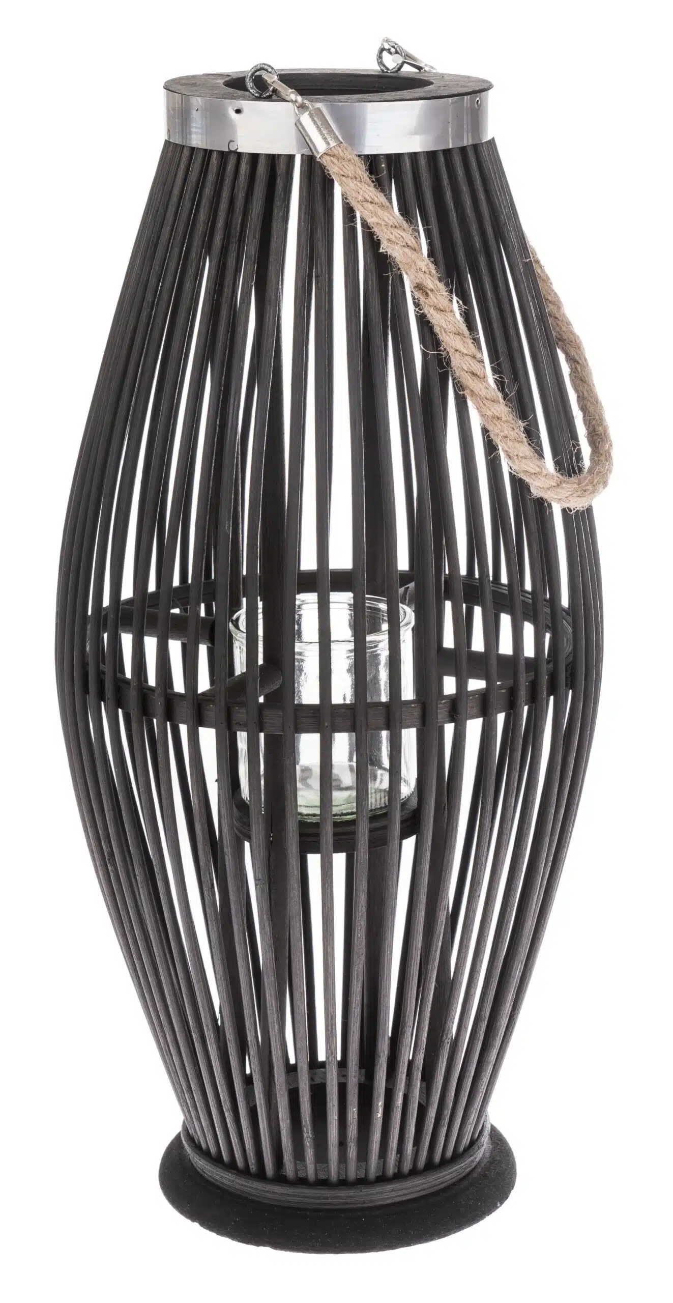 Lampion Bambusowy Szklany Świecznik Czarny 50cm