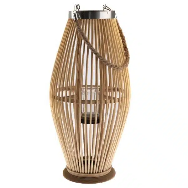 Lampion Bambusowy Szklany Świecznik Naturalny 50cm