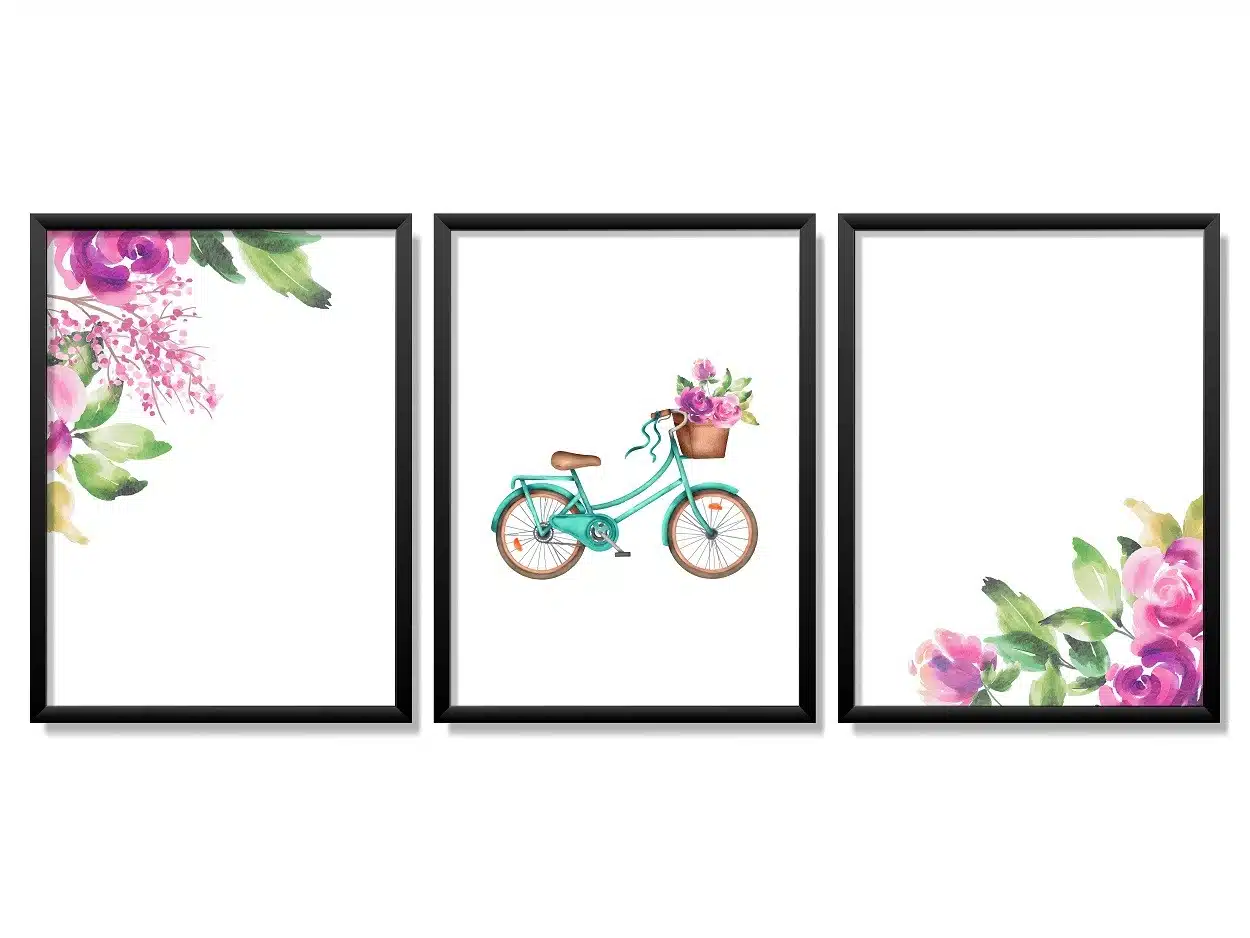Obrazy w Drewnianej Ramie 90x40cm Bicycle Flower