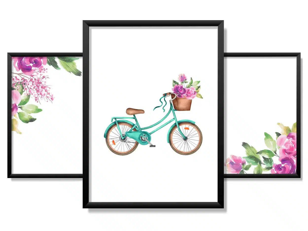 Obrazy w Drewnianej Ramie 90x40cm Bicycle Flower