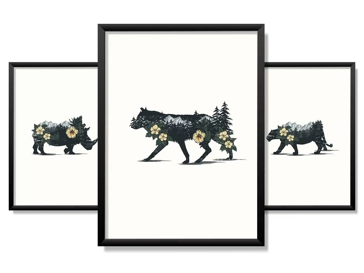 Obrazy w Drewnianej Ramie 90x40cm Mountain Animal