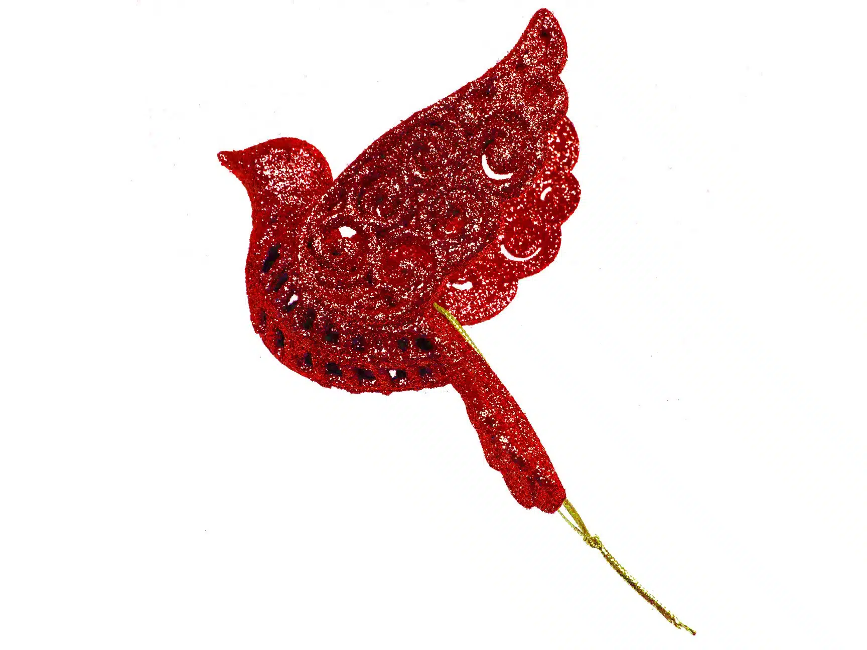 Ptaszek dekoracyjny czerwony na choinkę, ażurowy, 12cm