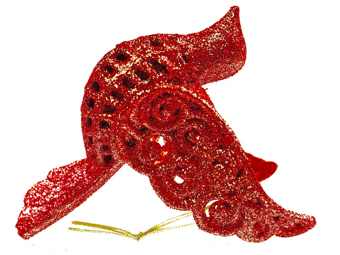 Ptaszek dekoracyjny czerwony na choinkę, ażurowy, 12cm