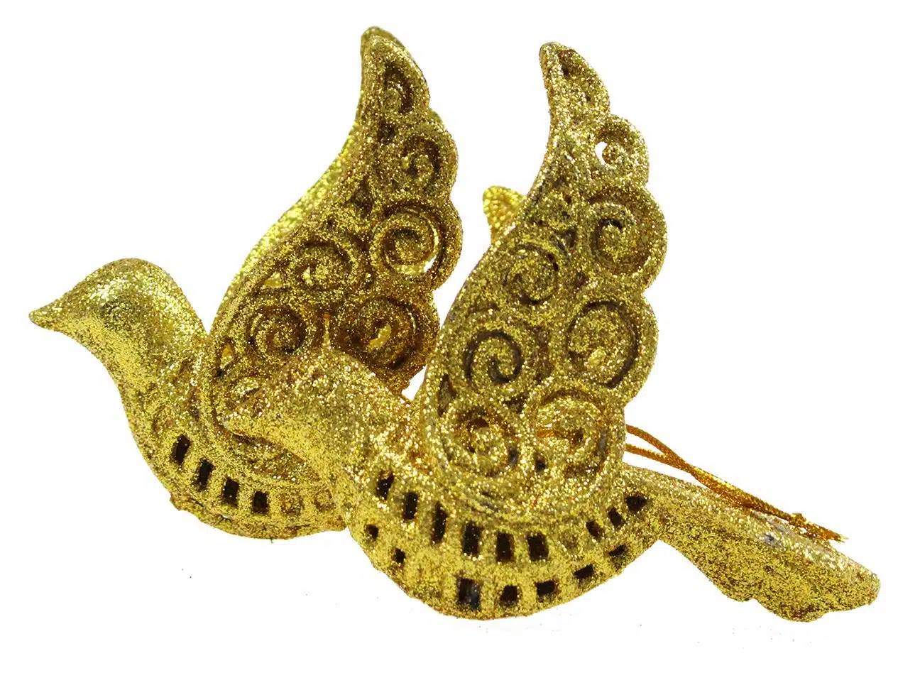 Ptaszek dekoracyjny złoty na choinkę, ażurowy, 12cm
