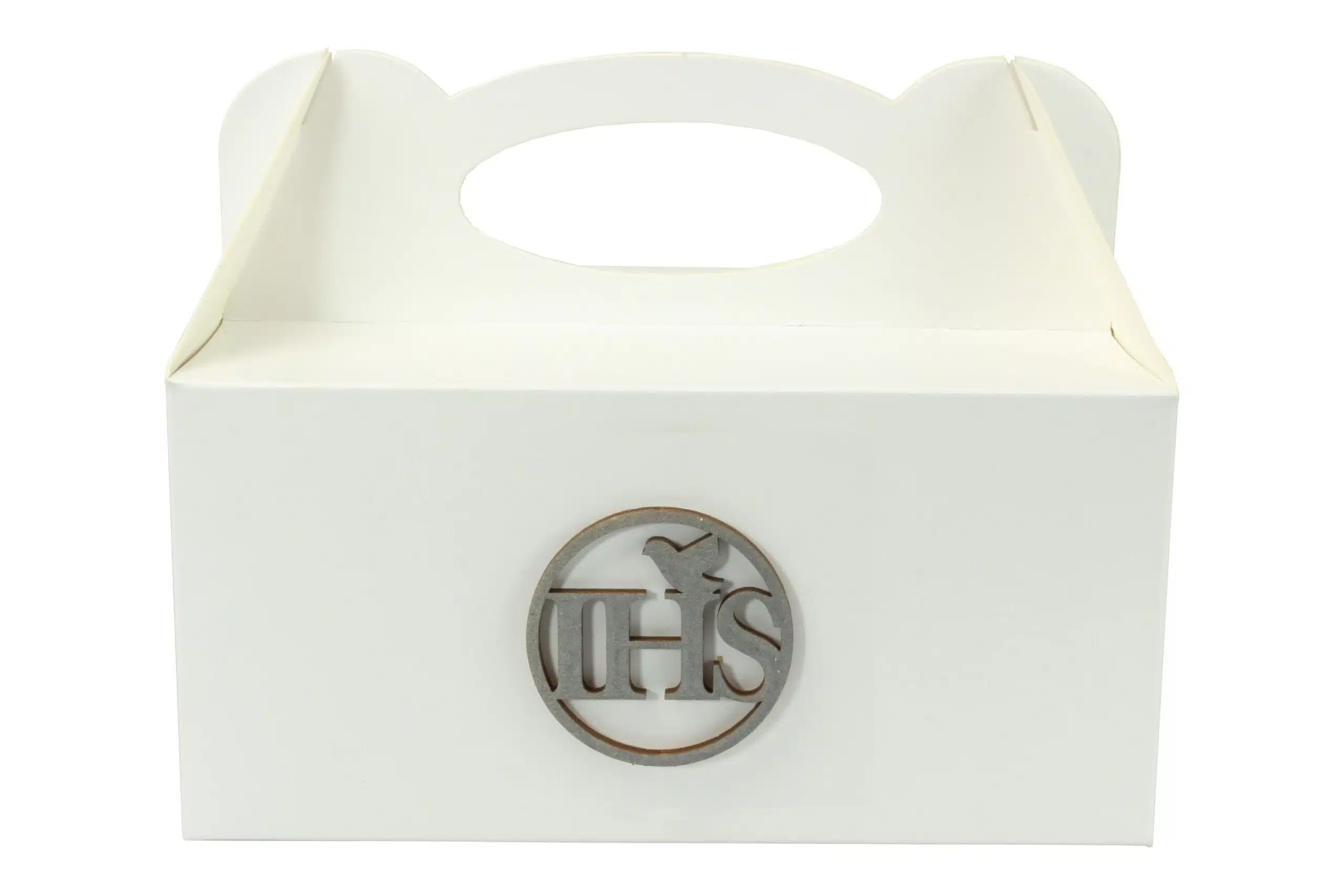 Pudełko na ciasto, Drewniany IHS Srebrny 5x5cm