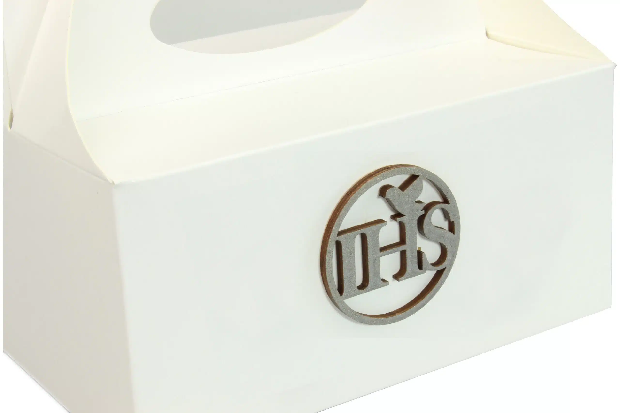 Pudełko na ciasto, Drewniany IHS Srebrny 5x5cm