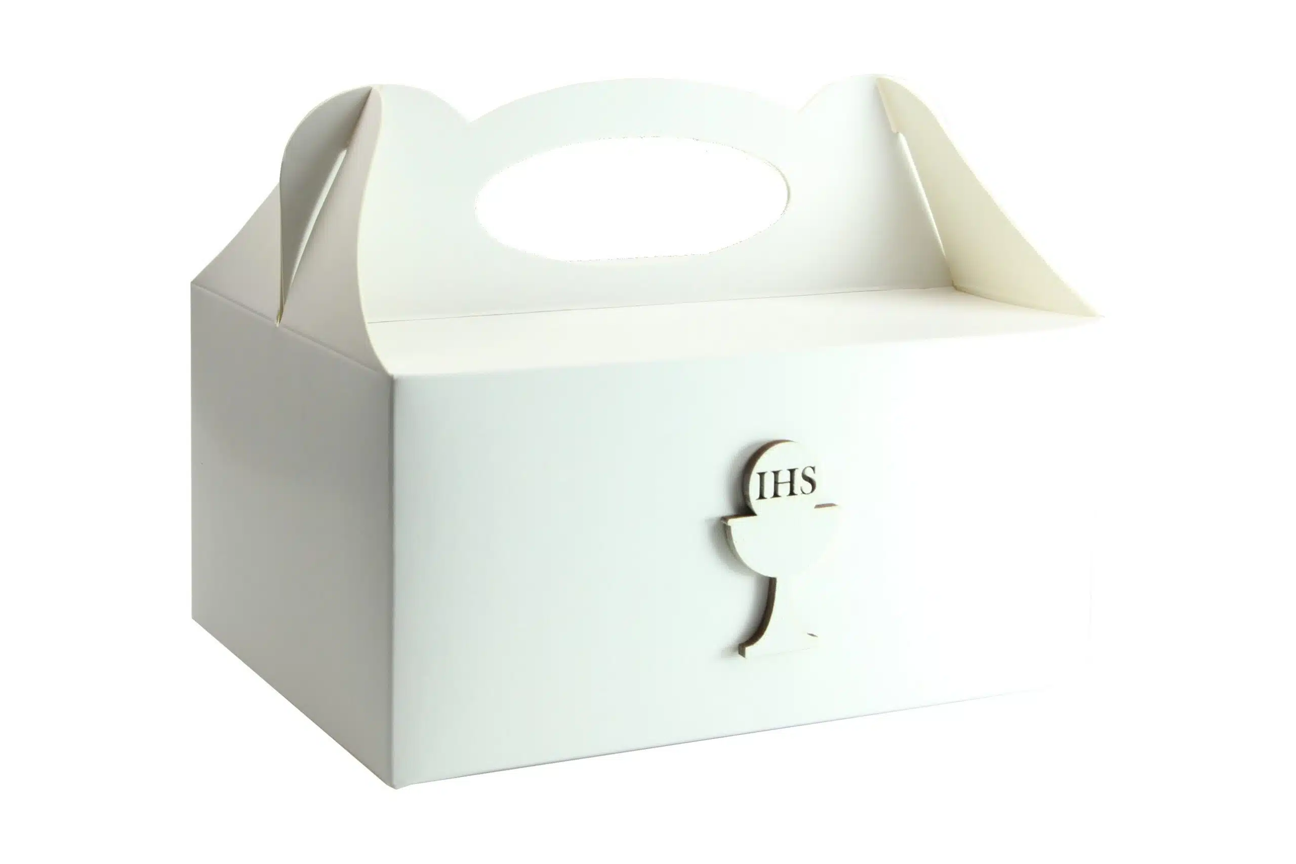 Pudełko na ciasto, Drewniany Kielich IHS Biały