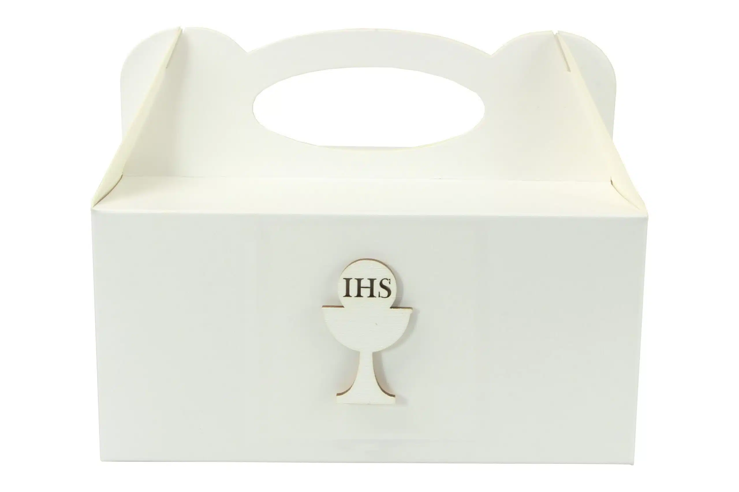 Pudełko na ciasto, Drewniany Kielich IHS Biały