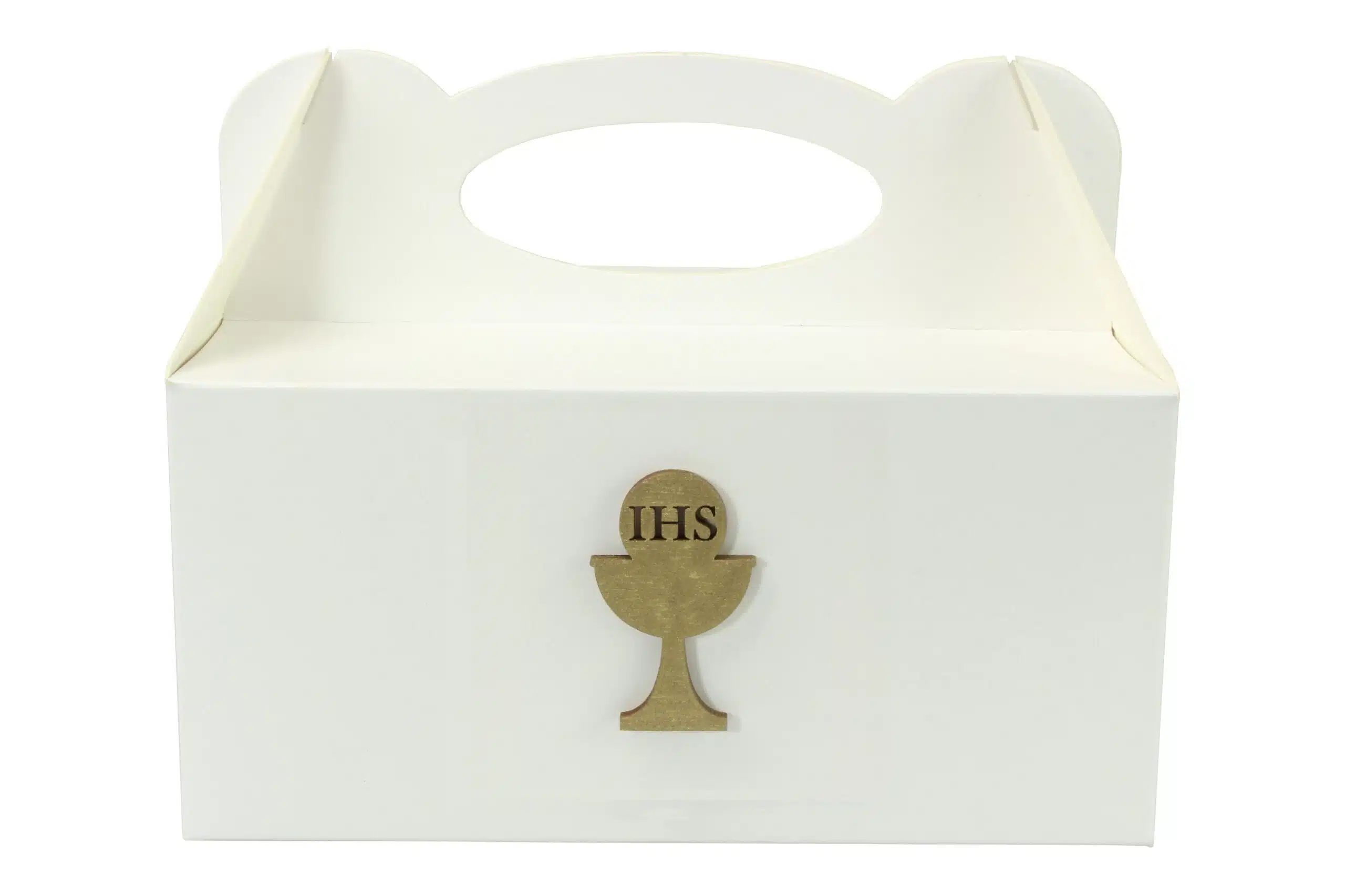 Pudełko na ciasto, Drewniany Kielich IHS Złoty