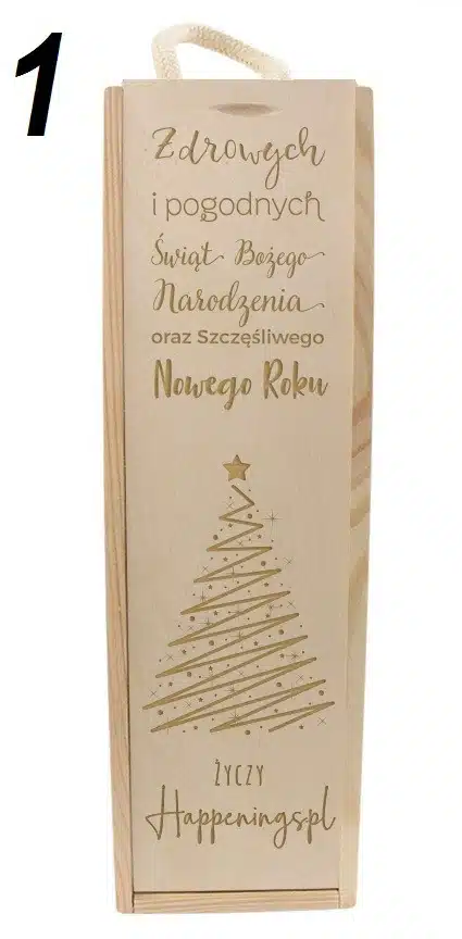 Pudełko-Skrzynka Na Wino Z Grawerem Na Prezent Świąteczny