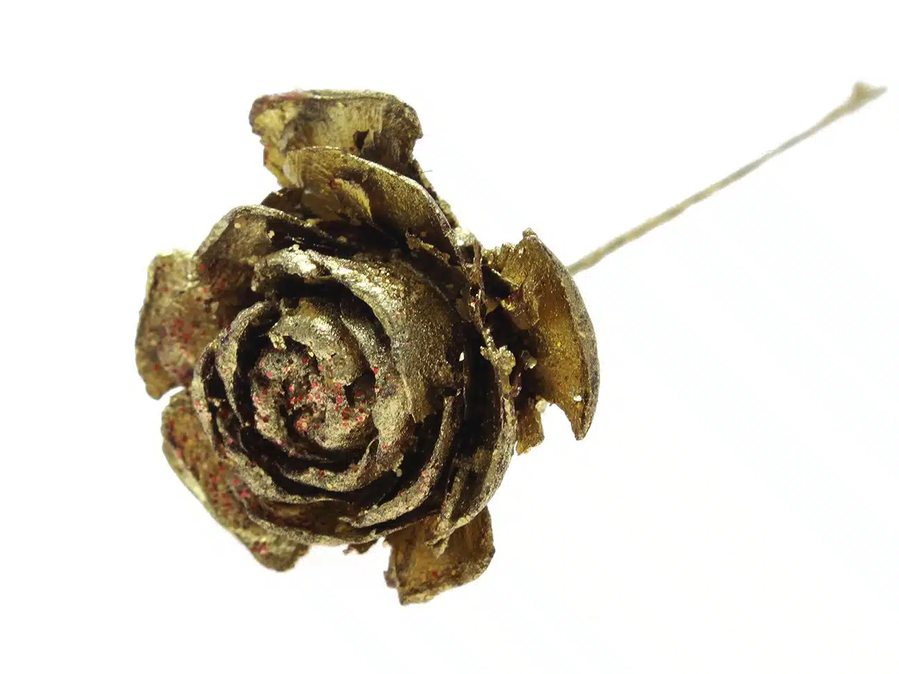 Róża na drucie, złota 12cm
