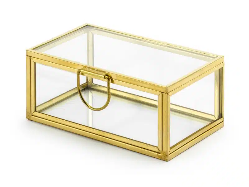 Szklane pudełko na obrączki złote