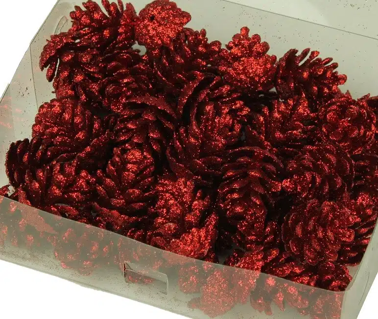 Szyszki brokatowe Czerwone 48 sztuk