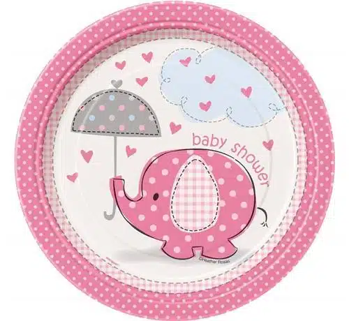 Talerzyki baby shower różowe słonik
