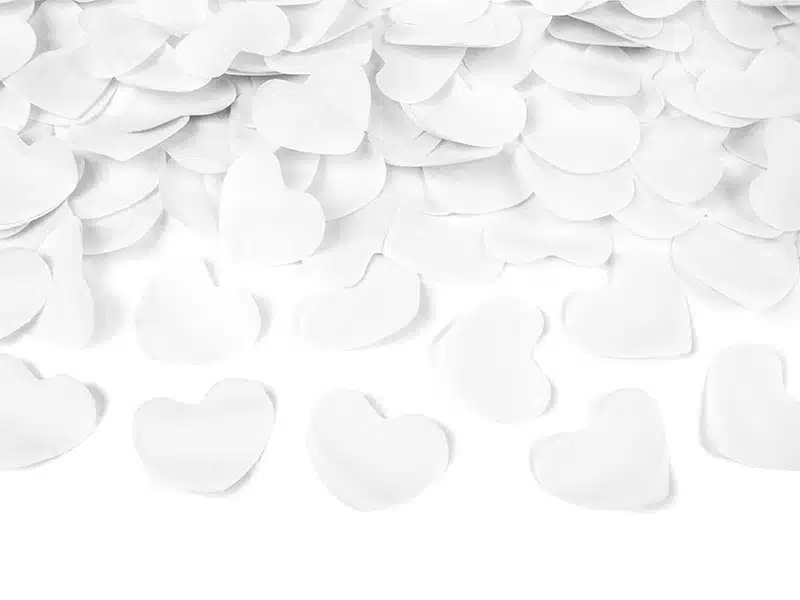 Wystrzałowe konfetti 60cm białe serca