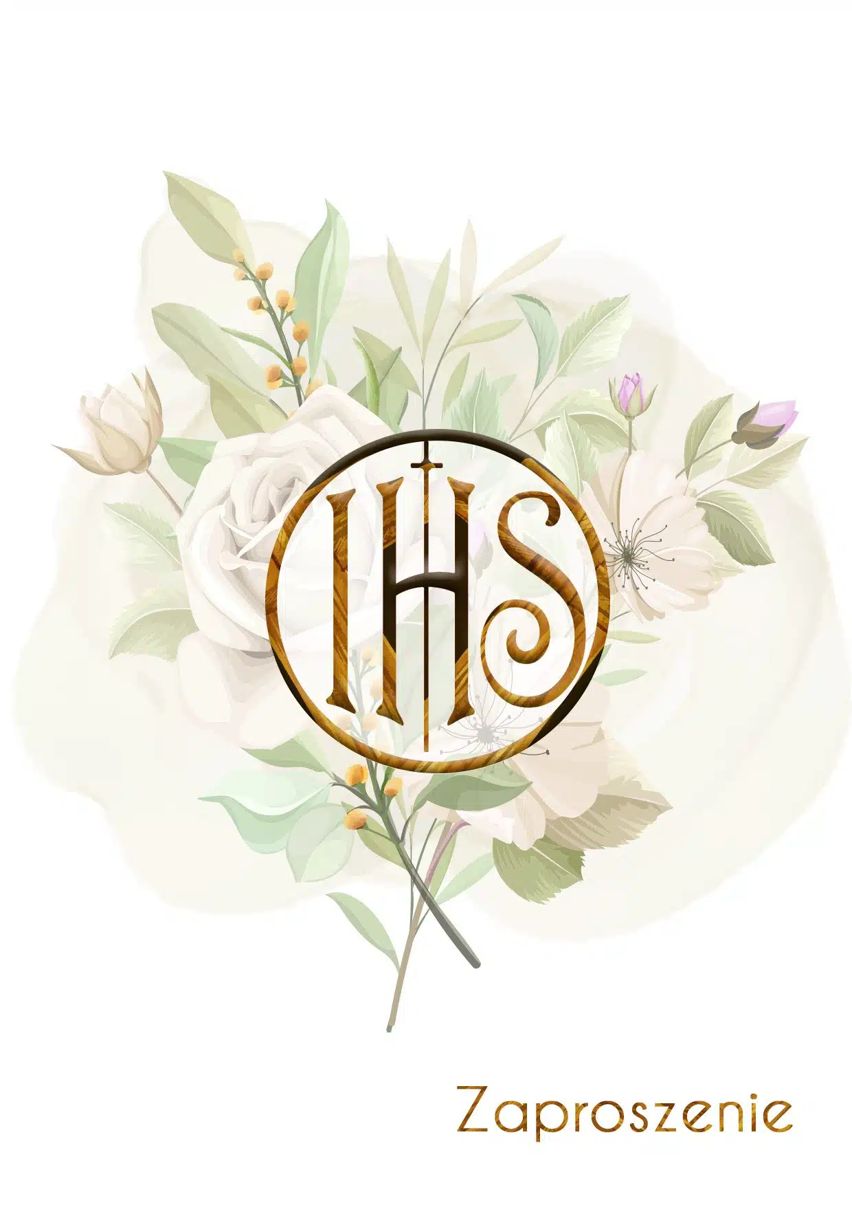 Zaproszenia Komunia Bukiet Kwiatów IHS