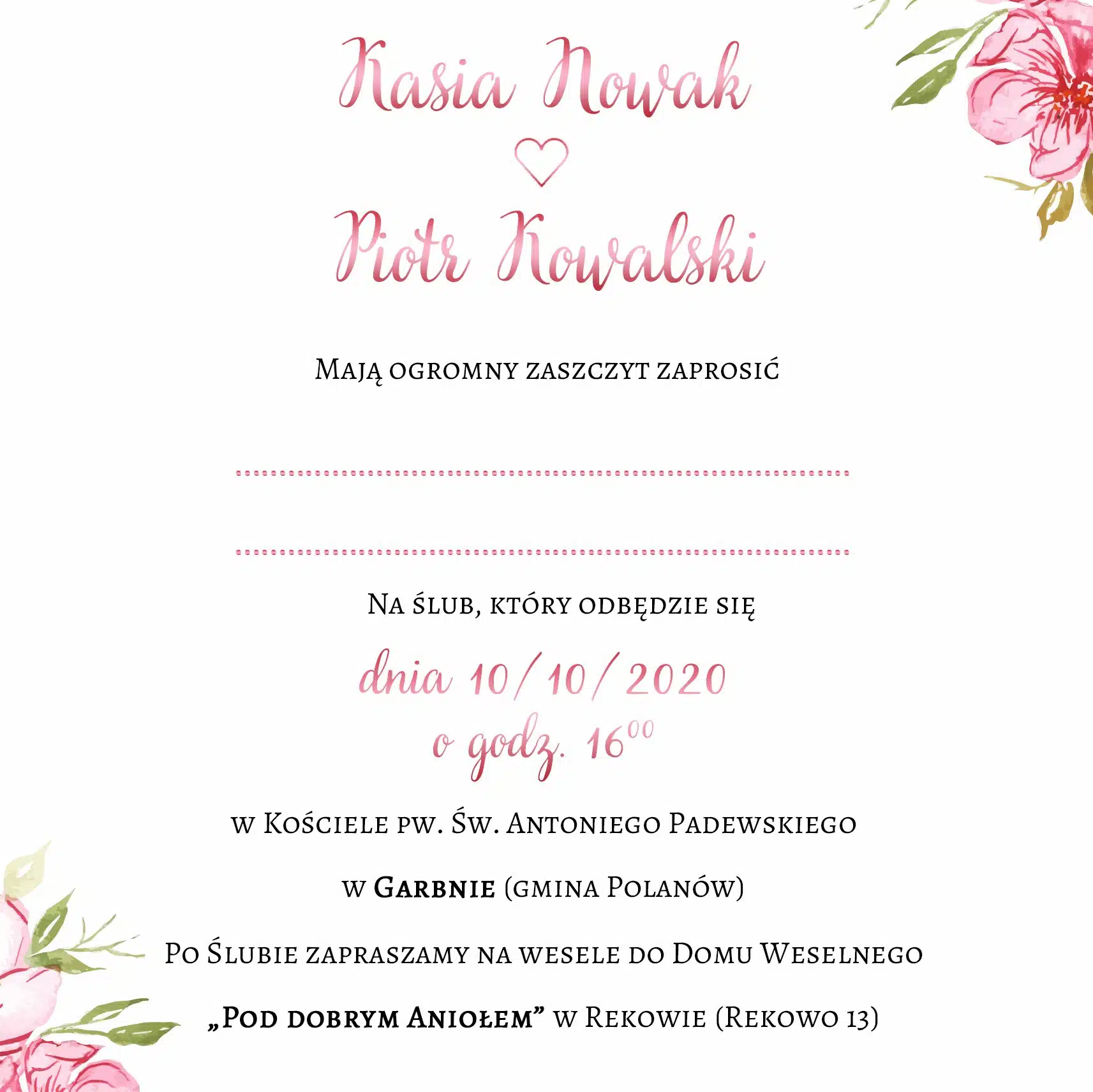 Zaproszenie Ślubne RSVP Kwiatowy Ogród
