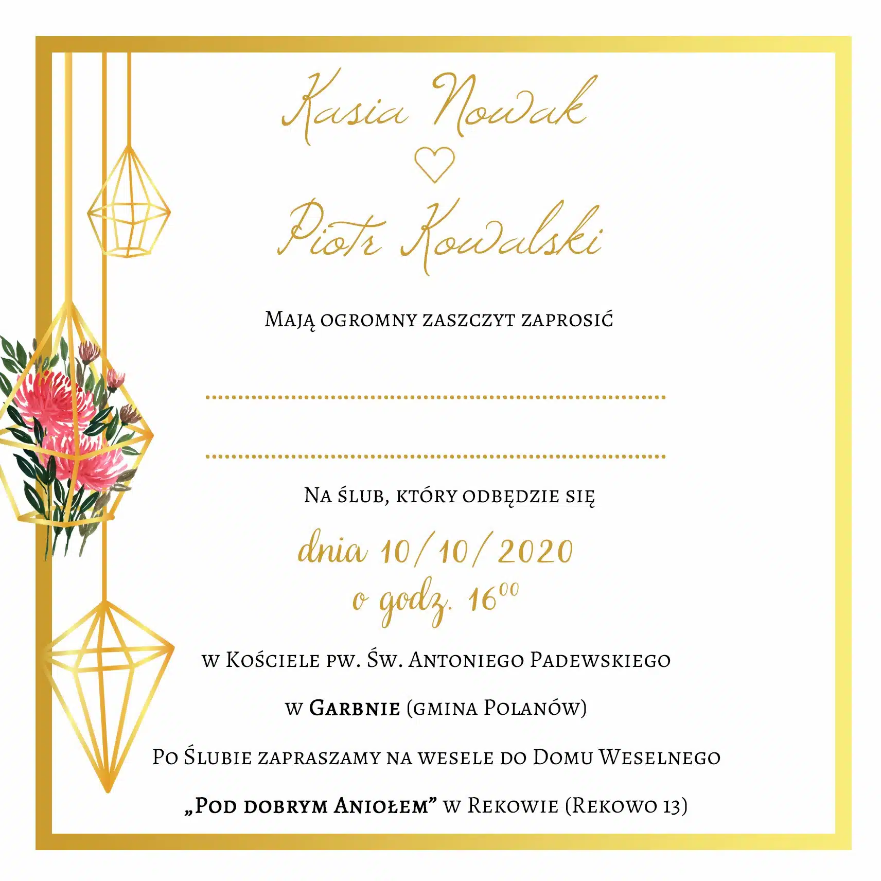 Zaproszenie Ślubne RSVP Złoty Ogród