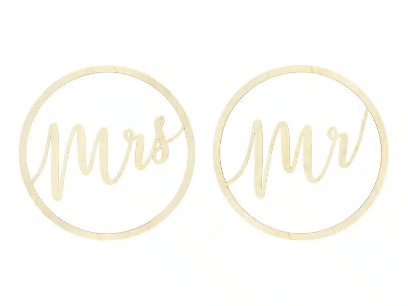 Zawieszki drewniane ślub Mr&Mrs, 2 sztuki