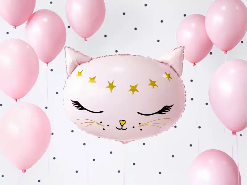 Różowy balon foliowy na urodziny kotek