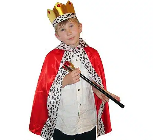 Strój króla dla dziecka na przedstawienie jasełka bal. Zawiera koronę berło oraz płaszcz