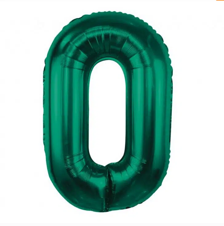 balon foliowy cyfra"0" w kolorze butelkowej zieleni w rozmiarze ok.85cm
