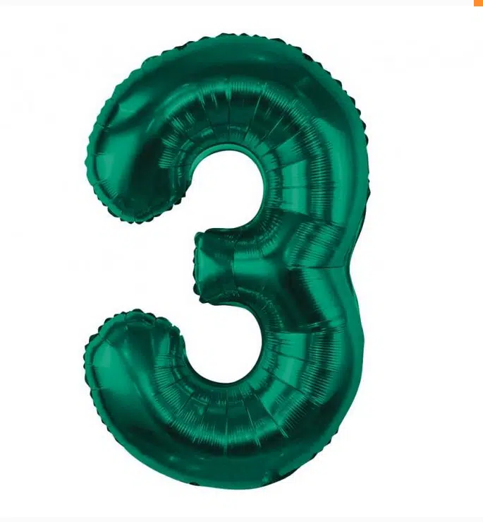 Balon foliowy Cyfra "3" w kolorze butelkowej zieleni Rozmiar:85cm