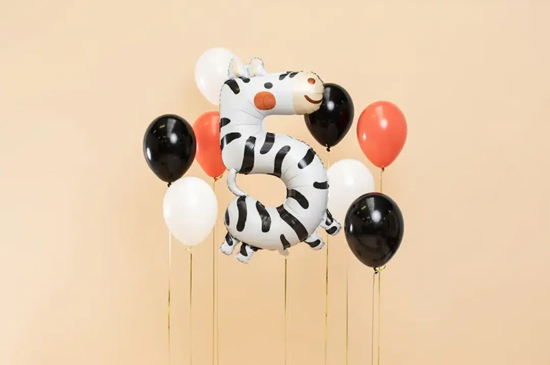 Balon w kształcie zebry na 5 urodzinki