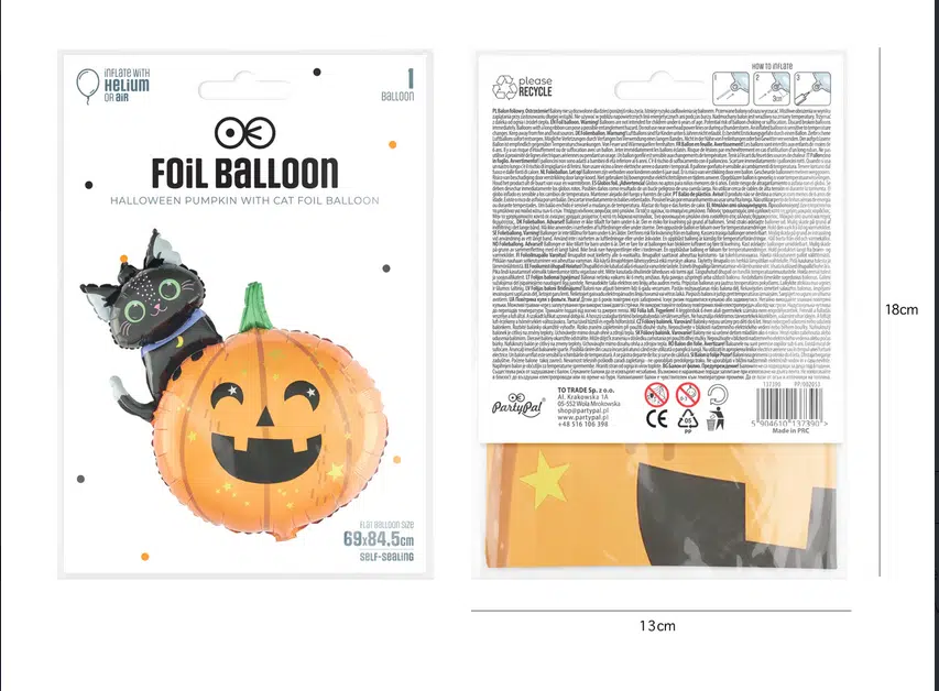 Balon foliowy Dynia z kotkiem Halloween 69x84cm