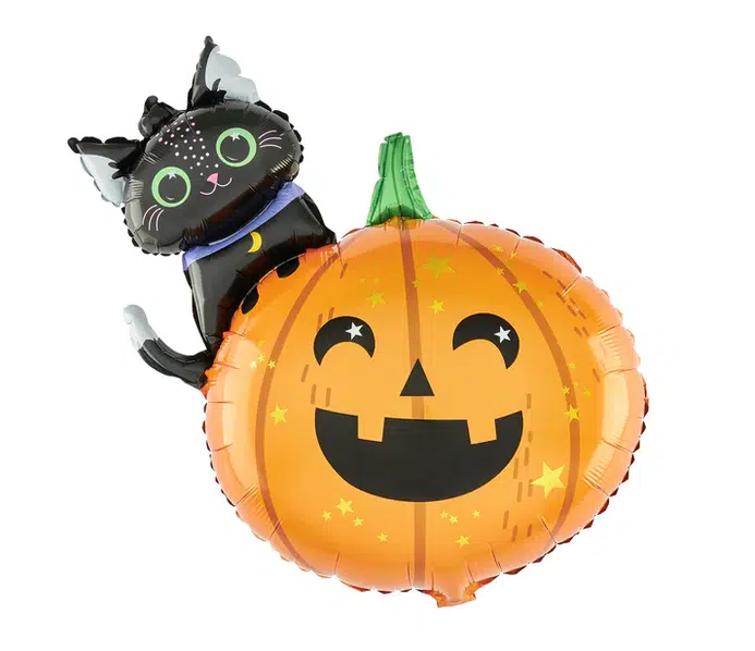 Balon foliowy dynia z kotkiem idealny na halloween w rozmiarze 69x84cm